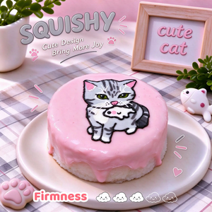 American Shorthair custom squishy toy side view, showing soft resilient texture, thick glossy surface and squeeze feel of cute stress relief fidget