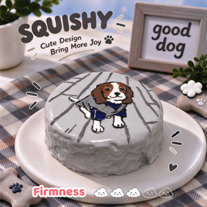Cavalier King Charles Spaniel custom squishy toy side view, showing soft resilient texture, thick glossy surface and squeeze feel of cute stress relief fidget