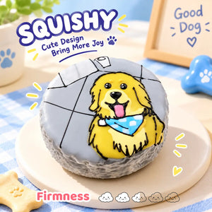 Firmness guide for the hand-painted custom golden retriever squishy.