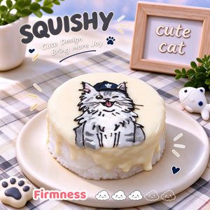 Maine Coon custom squishy toy side view, showing soft resilient texture, thick glossy surface and squeeze feel of cute stress relief fidget