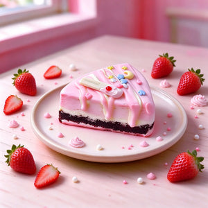 Pink strawberry cream mousse cake squishy with whipped-cream details.