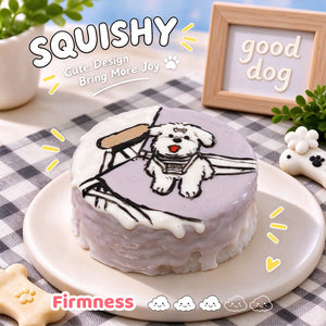 Maltese custom squishy toy side view, showing soft resilient texture, thick glossy surface and squeeze feel of cute stress relief fidget