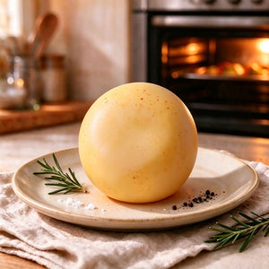 Close-up of the potato-shaped squishy toy on a textured surface.