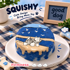 West Highland White Terrier custom squishy toy side view, showing soft resilient texture, thick glossy surface and squeeze feel of cute stress relief fidget