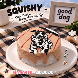 Whippet custom squishy toy side view, showing soft resilient texture, thick glossy surface and squeeze feel of cute stress relief fidget